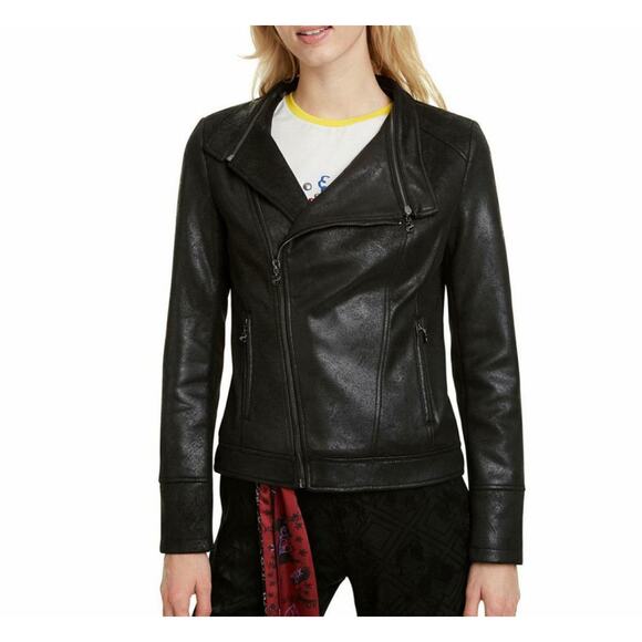 Desigual Millet Women's Black Front Zipper Motorcycle Jacket - US Size 6 - NWT - Picture 15 of 16